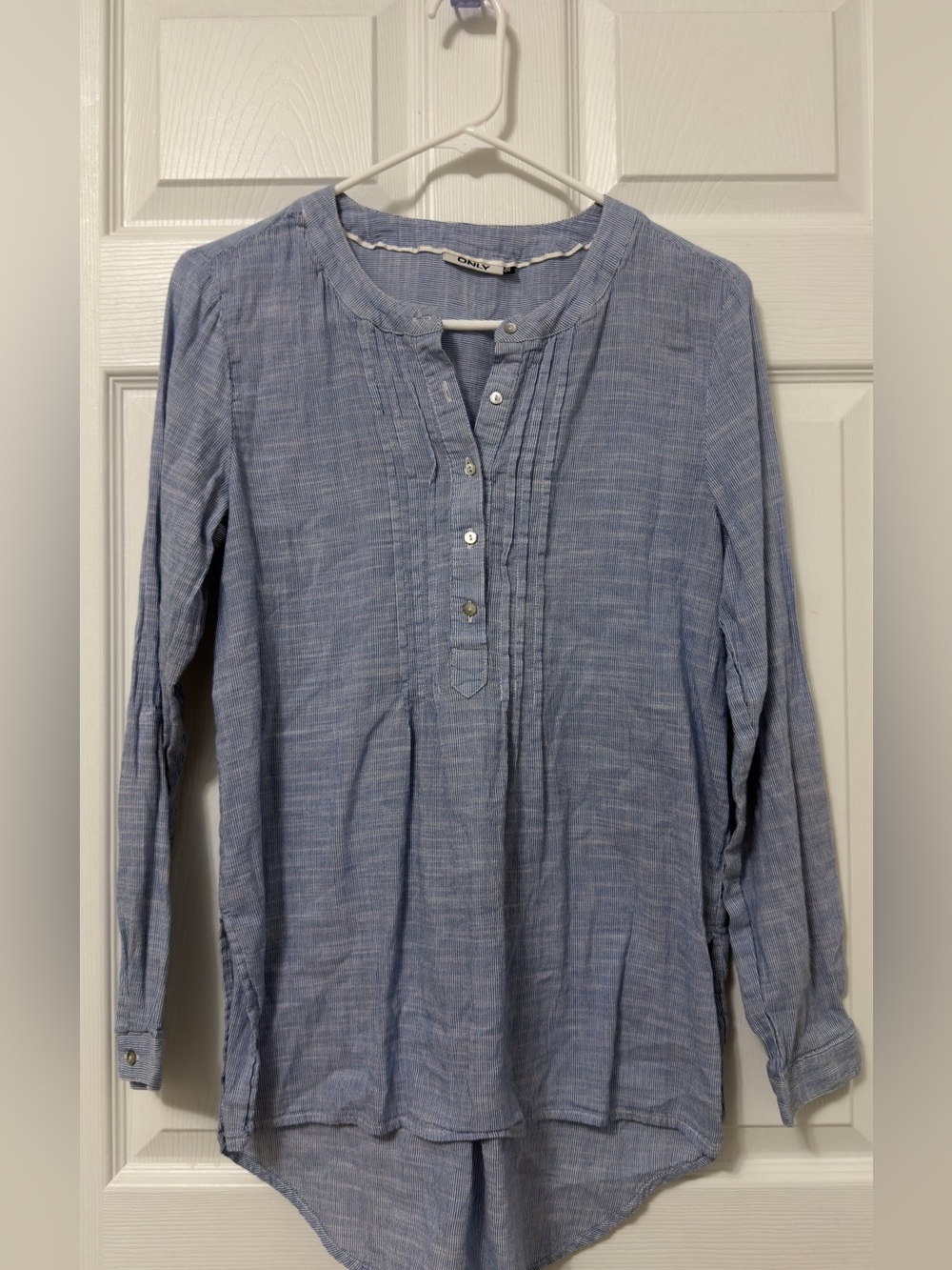 Only Light Blue Pintuck Button-Front Tunic Top